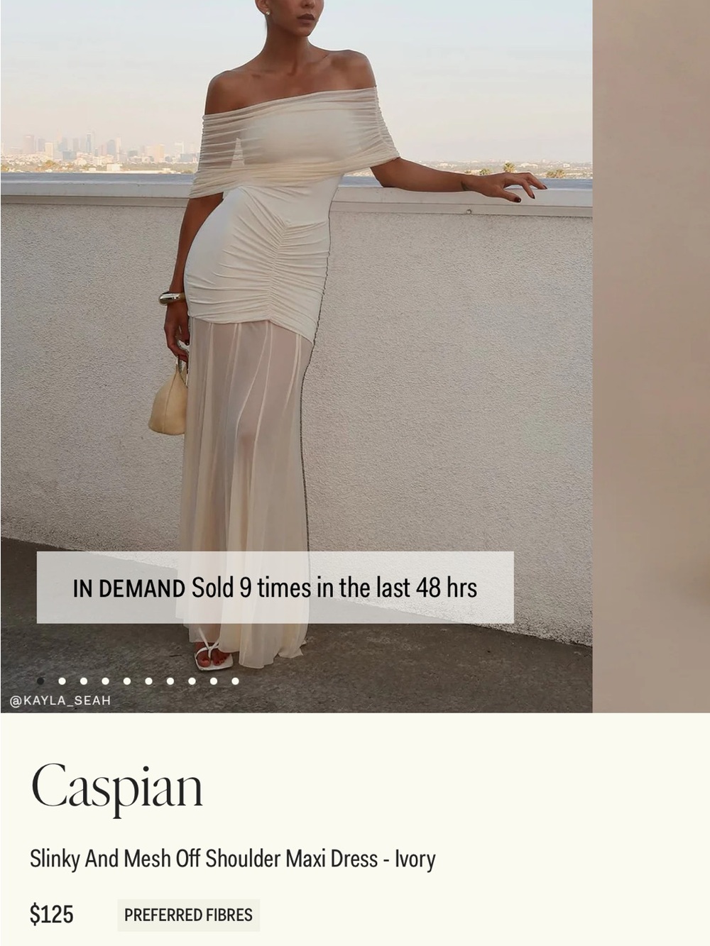 Meshki Ivory Off-Shoulder Slinky Mesh Maxi Dress